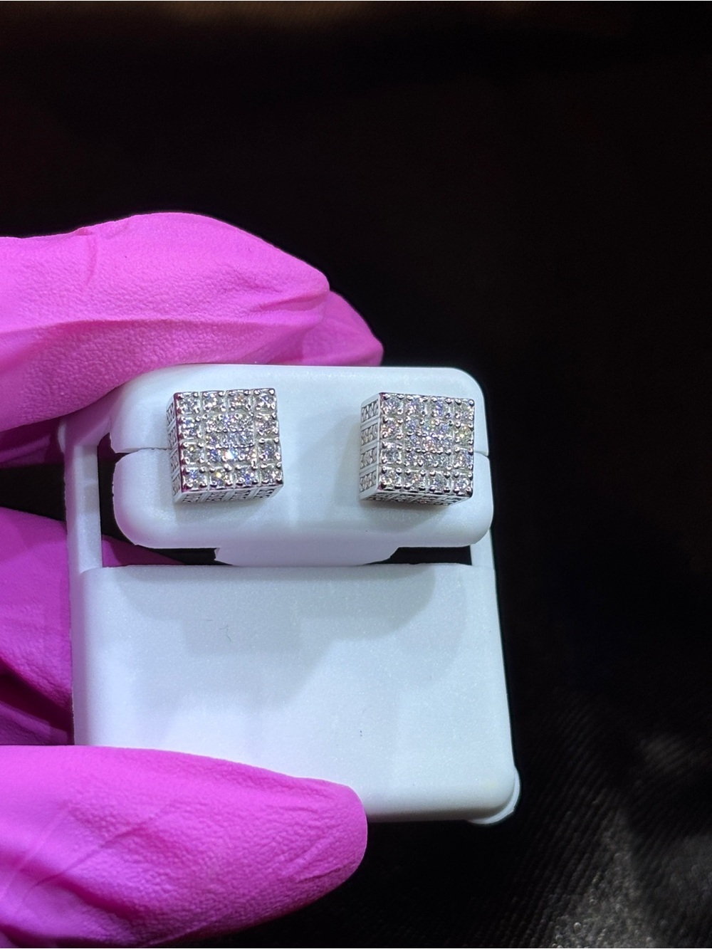.925 Sterling Silver 2ct. VVS Moissanite Pave’ Square Stud Earrings - Picture 5 of 8